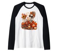 Autumn Skeleton Lady Barista Pumpkin Spice Coffee Halloween Raglan Baseball Tee