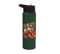 Autumn Skeleton Lady Barista Pumpkin Spice Coffee Halloween Stainless Steel Insulated Water Bottle