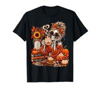 Autumn Skeleton Lady Barista Pumpkin Spice Coffee Halloween T-Shirt