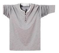 Autumn Slim Fit Long Sleeve T Shirt Men Patchwork Collar V-Neck Cotton Tee Tops Gray