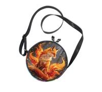 Autumn Spirit Fox Pattern Round Crossbody Bag Canvas Messenger Purse
