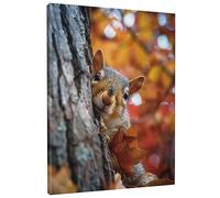 Autumn Squirrel Canvas Wall Art, Orange Brown Woodland Animal Poster Prints,Fall Wall Art Home Rustic Decor For Living Room, Bedroom, Bathroom, Dorm,Frameless 8x12 Inch