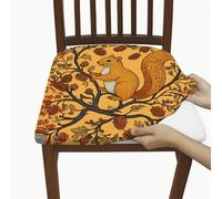 Autumn Squirrel Chair Seat Covers, Stretchable Spandex Cushion Slipcovers, Removable Seat Protectors with Nature Design for Living Room Decor 2PCS