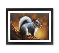 Autumn Squirrel Framed Print | A2 Black Framed Wall Art | Ready to Hang | Modern Animal Picture | Living Room Bedroom Lounge Office