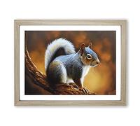 Autumn Squirrel Framed Print | A2 Oak Framed Wall Art | Ready to Hang | Modern Animal Picture | Living Room Bedroom Lounge Office