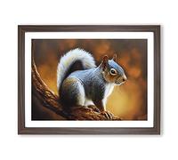 Autumn Squirrel Framed Print | A4 Walnut Framed Wall Art | Ready to Hang | Modern Animal Picture | Living Room Bedroom Lounge Office