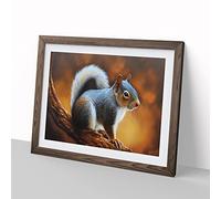 Autumn Squirrel H1022 Framed Print for Living Room Bedroom Home Office Décor, Wall Art Picture Ready to Hang, Walnut A2 Frame (64 x 46 cm)