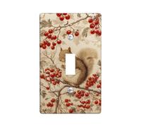 Autumn Squirrel Light Switch Cover Plates/Outlet Covers, Warm Tan with Red Berries, Vintage Style for Home Decor, Thermoplastic Wall Plates, Standard Size Single Toggle