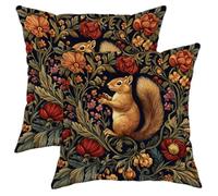 Autumn Squirrel Pillow Covers Set of 2, Rustic Orange Forest Animal Throw Cushion Cases, Cozy Decorative Pillows for Fall Home Sofa Bed Couch 20x20 Inch