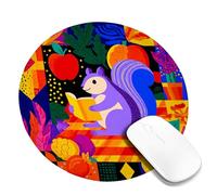 Autumn Squirrel Reading Mouse Pad, Bright Violet Gray Animal Design, Non-Slip Rubber Gaming Mousepad for Home and Office Workstation Round 8x8 Inch