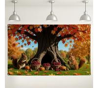 Autumn Squirrel Wall Backdrop, Cute Forest Animals Decorative Background, Orange and Brown Fall Scene for Photography, Thanksgiving Party Booth Supplies 71x43 Inch
