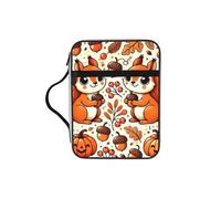 Autumn-Squirrels Bible Cover Case with Handle, Water-Resistant Oxford Fabric Bible Bag Organizer with Zipper Pockets for Church