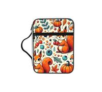 Autumn-Squirrels-Joy Bible Cover Case with Handle, Water-Resistant Oxford Fabric Bible Bag Organizer with Zipper Pockets for Church