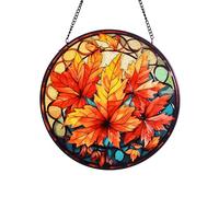 Autumn Stained Glass Window Hanging, 8''/20CM Maple Leaves Suncatchers for Windows Autumn Decorative Hanging Ornaments Stained Glass Window Panel Gift for Thanksgiving Chirstmas Fall Decorations (D)