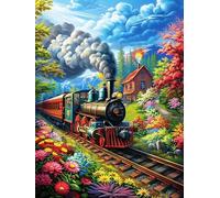 Autumn Steam Train 1000 Pieces Set Classic Jigsaw Puzzle Wild Animal Flowers Couple Puzzle Partners Mind Relaxation Wall Decor Easter New Year Recycled Cardboard Material 1000 PCS