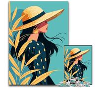 Autumn Straw Hat Woman in Dress Minimalist Art Illustration Boho 1000Pc Adults Jigsaw Puzzle Puzzles for Adults Brain Challenge Game for Teenagers & Family Interaction 1000 PCS(38x26cm)