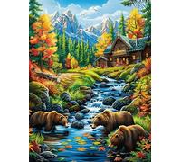 Autumn Stream Brown Bear Group 300 Pieces Jigsaw Puzzles Animals And Plants For Men Educational Decompression Adults Anxiety Memory Care Mothers Valentines Gift Eco Friendly Material 300 PCS