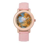 Autumn Streams Nature Scene Women’s Watch Quartz Wristwatch Analog with Leather Strap for Office