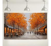Autumn Street Scene Backdrop, Orange Tree Artistic Photography Background, Cozy Cafe Party Decorations for Events, Fall Seasonal Celebration Supplies 71x43 Inch