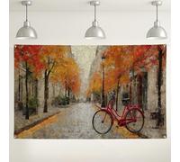 Autumn Street Scene Backdrop, Vintage Bike with Colorful Leaves Decoration, Perfect for Photography Events, Fall Seasonal Party Supplies 71x43 Inch