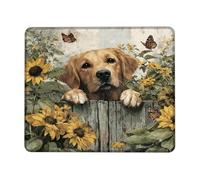 Autumn Sunflower Dog Mouse Pad, Golden Retriever Design Stitched Edge Mousepad, Rubber Non-Slip Washable Gaming Mouse Pad for Home and Office Computer, Laptop Square 8x10 Inch