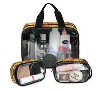 Autumn Sunflower Leaves Pumpkins Travel Makeup Bag for Women Men, Translucent Cosmetic Bags 3 Pcs Large Shower Wash Pouch Toiletry Cosmetic Toiletries Organizer