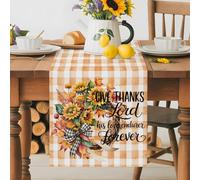 Autumn Sunflower Wreath Watercolor Table Runner 36 Inches Long,Table Runners Kitchen Dining Tables Decoration for Home Party Decor, Orange Buffalo Plaid Tables Runner Wedding Dresser Scarf