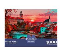 Autumn Sunrise at Czech Český Krumlov Wooden Jigsaw Puzzle Waterproof 1000 Piece Puzzles for Adults Gifts Challenging And Brainteasing Educational Games