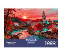 Autumn Sunrise at Czech Český Krumlov Wooden Jigsaw Puzzle Waterproof 1000 Piece Puzzles for Adults Gifts Challenging And Brainteasing Games
