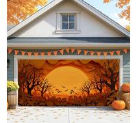 Autumn Sunset Garage Door Cover, Artistic Halloween Decorations, Large Fall Outdoor Decor, Perfect for Halloween Parties and Seasonal Celebrations 157x71 Inch