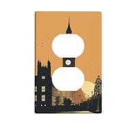 Autumn Sunset Light Switch Cover Plate, Orange Color Scheme with Big Ben Design for Home Decor, Thermoplastic Wall Plates, Standard Size Single Duplex Outlet
