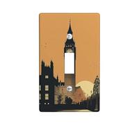 Autumn Sunset Light Switch Cover Plate, Orange Color Scheme with Big Ben Design for Home Decor, Thermoplastic Wall Plates, Standard Size Single Toggle