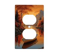 Autumn Sunset Light Switch Cover Plates/Outlet Covers, Warm Orange Mountains and Lake Design, Thermoplastic Wall Plates, Standard Size Single Duplex Outlet