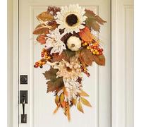 Autumn Swags Fall Wreaths for Front Door Decor, Orange Artificial Pumpkin Berries Home Farmhouse Garland for Outdoor Indoor Floral Outside Thanksgiving Harvest Holiday Porch (A)