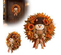 Autumn Swags for Front Door, 18in Fall Teardrop Swag Wreaths with Pumpkin, Sunflower and Maple Leaf, Farmhouse Fall Decoration for Thanksgiving Harvest Autumn, Indoor Outdoor Home Wall (Yellow_B)