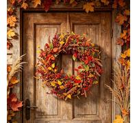 Autumn Swags for Front Door, 18in Fall Teardrop Swag Wreaths with Pumpkin, Sunflower and Maple Leaf, Farmhouse Fall Decoration for Thanksgiving Harvest Autumn, Indoor Outdoor Home Wall (Yellow_D)