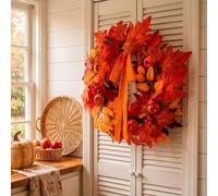 Autumn Swags for Front Door, 18in Fall Teardrop Swag Wreaths with Pumpkin, Sunflower and Maple Leaf, Farmhouse Fall Decoration for Thanksgiving Harvest Autumn, Indoor Outdoor Home Wall (Yellow_C)