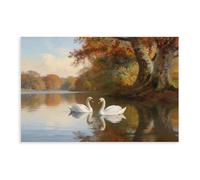 Autumn Swans Glide Across The Tranquil Lake. Canvas Poster Bedroom Decor Landscape Office Room Decor Gift 16" L X 24" W