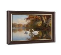 Autumn Swans Glide Across The Tranquil Lake. Canvas Poster Bedroom Decor Landscape Office Room Decor Gift 8" L X 12" W