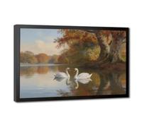 Autumn Swans Glide Across The Tranquil Lake. Canvas Poster Wall Art Decor Print Picture Paintings for Living Room Bedroom Decoration 24" L X 36" W