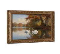Autumn Swans Glide Across The Tranquil Lake. Canvas Poster Wall Art Decor Print Picture Paintings for Living Room Bedroom Decoration 8" L X 12" W
