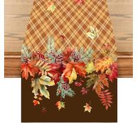Autumn Table Runner 140 x 40 cm - Autumn Table Decoration with Leaves, Cones and Berries - Perfect Decoration for Autumn, Dining Table, Living Room and Kitchen