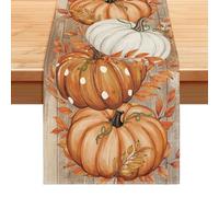 Autumn Table Runner, 33x183cm Pumpkin Leaves Thanksgiving Decor | Orange Seasonal Fall Centrepiece Cloth Table Decoration for Dining Room, Kitchen, Coffee Console, Home Party, Harvest Dinner
