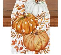 Autumn Table Runner, Kaluofan 2024 Table Runners 13"x72", Thanksgiving and Halloween Table Runner, Fall Decorations for Home Runner, Polka Dot Pumpkin Eucalyptus Leave for Dining Table Decorations