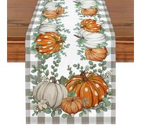 Autumn Table Runner, Kaluofan 2024 Table Runners 13"x72", Thanksgiving and Halloween Table Runner, Fall Decorations for Home Runner, Grid Pattern Around Various Pumpkin for Dining Table Decorations