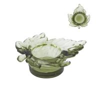 Autumn Tea Light Candle Holder, Green Coloured Glass Maple Leaf Shape T-Lite Holder, Coloured Glass Candle Holder, Textured Decorated Autumn Table Candle Pot, Candle Votive