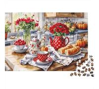Autumn Tea Time Scene 1000-Piece Table with Food And Blooms Thick Cardboard Puzzle 12+ Stress Relief Senior Enthusiasts Concentration Training Indoor Leisure Travel Gift 52x38cm/1000pcs