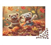 Autumn Teddy Bears 1000 Pieces Teddy Bears in Autumn Leaves Thick Cardboard Jigsaw Puzzle Teens 12-18 Party Game Logic Skill Creativity Activity Best Gift for Lovers 38x26cm/1000pcs
