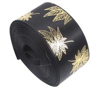 Autumn Thanksgiving Day Ribbon Maple Leaf Printed Polyester Ribbon | Black Decorative Trim, Washable Smooth Texture, Easy Bow Tying for Crafters, Boutique Floral Projects