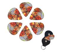 Autumn Thanksgiving Guitar Picks 6 Pack 3 Different Thickness Celluloid Guitar Plectrums with Guitar Pick Holder Personalized Guitar Pick for Acoustic Guitar, Electric Guitar, Bass